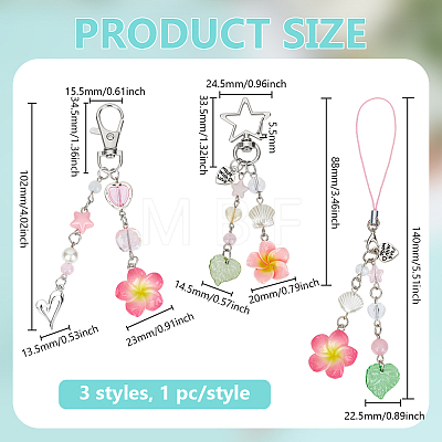 3Pcs 3 Styles Flower Acrylic & Imitation Pearl Pendant Decorations HJEW-BC0001-63-1