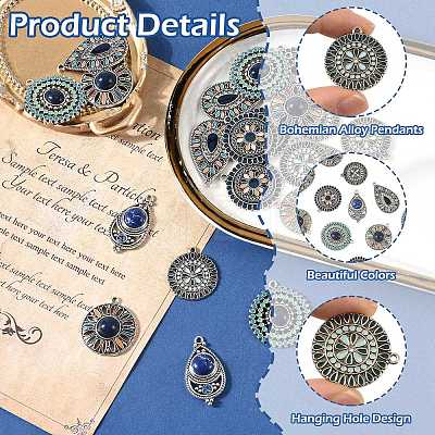6Pcs 6 Styles Bohemian Alloy with Dyed Natural Gemstone Pendants and Alloy Enamel Pendants FIND-CJ0005-90-1