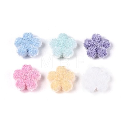 Flocking Opaque Acrylic Flower Beads OACR-T030-06M-1