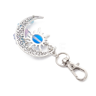Synthetic Moonstone & Alloy Moon Sun Pendant Decorations HJEW-JM04647-1