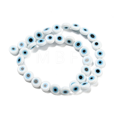 Handmade Evil Eye Lampwork Flat Round Bead Strands LAMP-L058-10mm-14-1