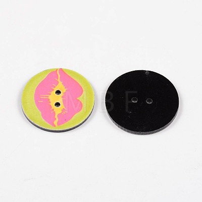 2-Hole Flat Round with Lips Pattern Acrylic Buttons BUTT-F055-01E-1