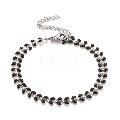 Enamel Wheat Link Chains Bracelet BJEW-P271-02P-1