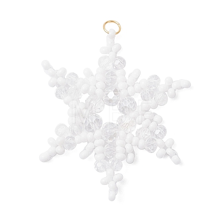 Glass Seed Beaded Snowflake Pendants PALLOY-MZ00890-02-1