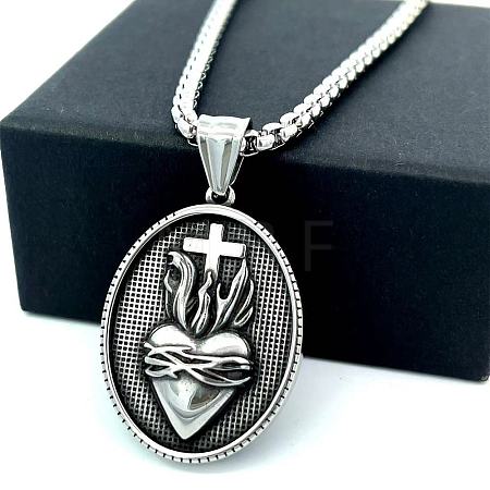 Vintage Stainless Steel Sacred Heart of Jesus Pendant Necklaces for Men IC9997-1