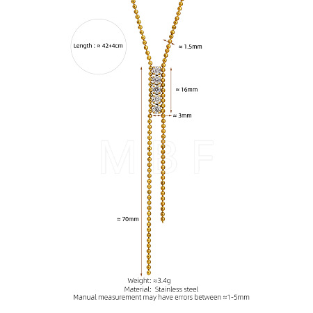 304 Stainless Steel Pave Clear Cubic Zirconia Tassel Y Necklaces for Women WG80101-01-1