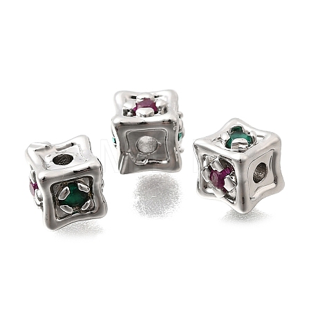 Brass Micro Pave Colorful Cubic Zirconia Beads KK-N289-25P-1