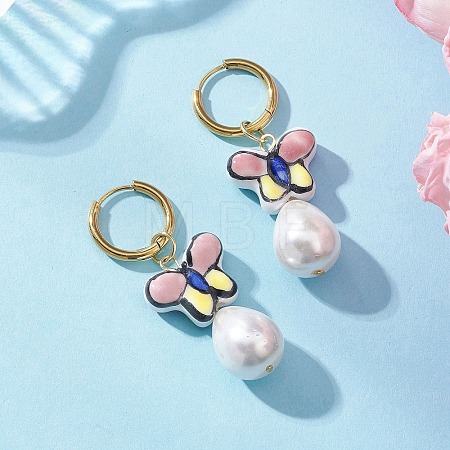 304 Stainless Steel Butterfly Hoop Earrings EJEW-JE06746-1