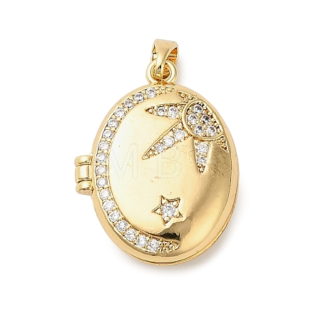 Brass Micro Pave Clear Cubic Zirconia Locket Pendants KK-P329-03G-1