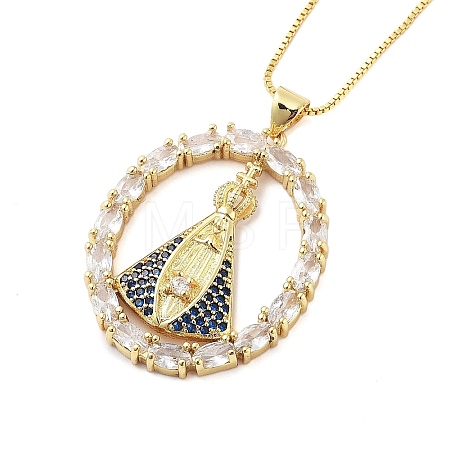 Brass Clear Cubic Zirconia Nossa Senhora Aparecida Pendant Necklaces for Women NJEW-M009-05G-A-1