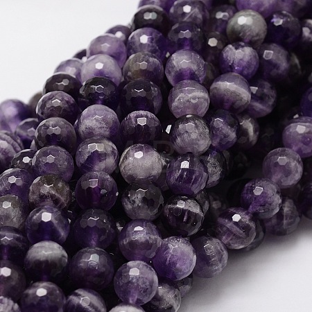 Faceted Round Natural Chevron Amethyst Bead Strands G-L437-22-8mm-1