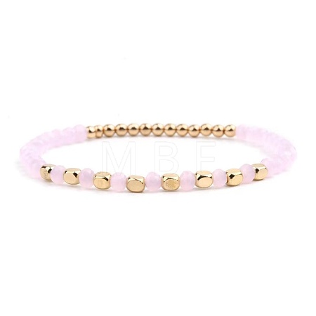 Narual Pink Jade & Synthetic Non-magnetic Hematite Beads Stretch Bracelets for Women KP6261-4-1