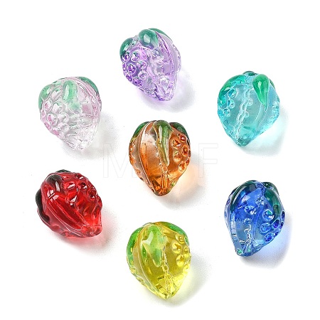 Transparent Glass Enamel Beads Strawberry LAMP-V001-05-1