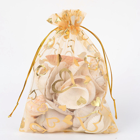 100Pcs Gold Stamping Heart Organza Gift Bags OP-PH0001-37C-1