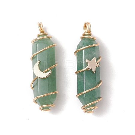 Natural Green Aventurine Copper Wire Wrapped Pointed Pendants PALLOY-JF02535-05-1