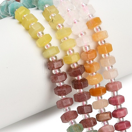 Natural Rhodonite & Yellow Aventurine & Rose Quartz & Amazonite & Lemon Jade & Strawberry Quartz & Green Aventurine Beads Strands G-G317-A01-3x6mm-1