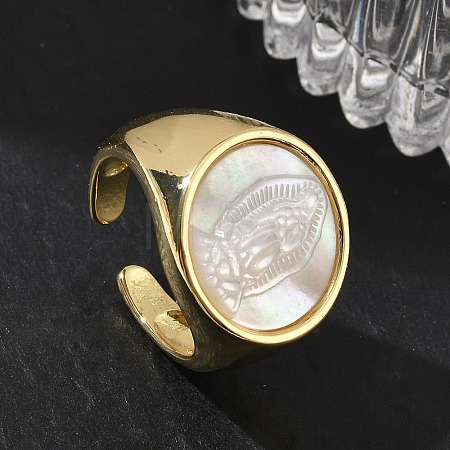 Brass & White Shell Cuff Open Rings KK-CBA56EF-42C-G-1