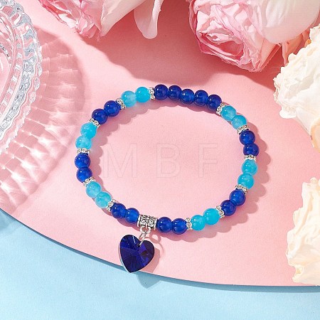 Baking Paint Imitation Jade Glass Round Beaded Charm Bracelets BJEW-JB11737-01-1