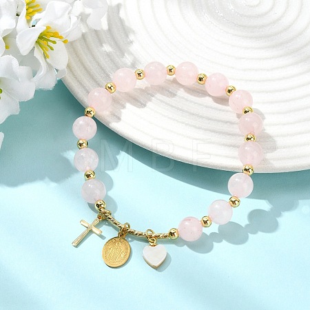 Natural Rose Quartz Round Beads Stretch Bracelets BJEW-JB14147-01-1