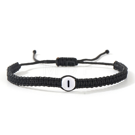 Flat Round with Letter Pattern Resin Beads Braided Bead Bracelets FS-WG43323-09-1