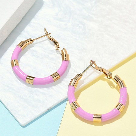 PVD Vacuum Plating 201 Stainless Steel Enamel Hoop Earrings for Women EJEW-B016-33I-1