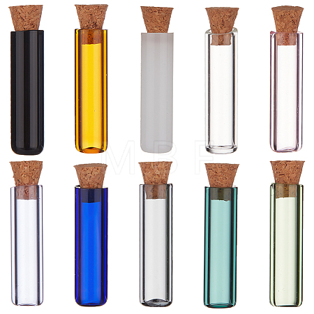 10Pcs 10 Colors Tube Glass Cork Bottles Ornament AJEW-DR0001-02-1