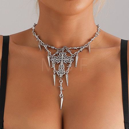 Gothic Style lloy Spike and Cross Bib Necklaces for Women FS-WGA9465-01-1