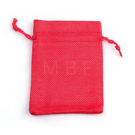 Polyester Imitation Burlap Packing Pouches Drawstring Bags ABAG-R005-14x10-18-1