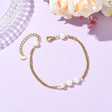 Nuggets Natural Cultured Freshwater Pearl Beads Link Bracelets BJEW-JB14127-1