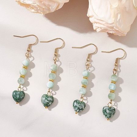 Natural Glass & Natural Green Spot Jasper Dangle Earrings for Women EJEW-JE06956-1