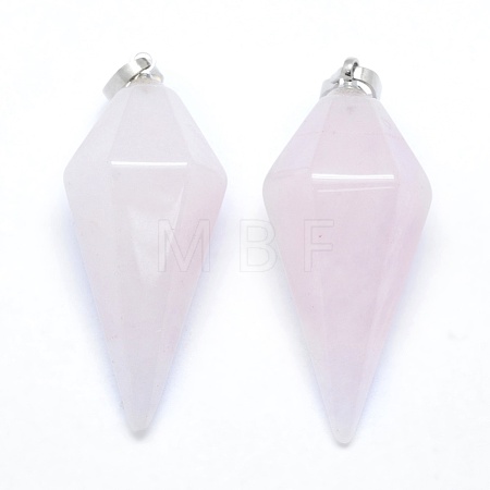 Natural Rose Quartz Pointed Pendants KK-E757-F-15P-1