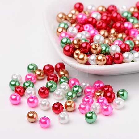 Christmas Mix Pearlized Glass Pearl Beads HY-X006-6mm-05-1