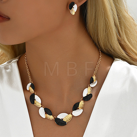 3 Tone Leaf Alloy Enamel Bib Necklace & Stud Earring FS-WG7DDB7-02-1
