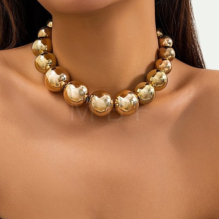 CCB Chunky Bead Ball Iron Chain Necklaces NJEW-K261-04G-1