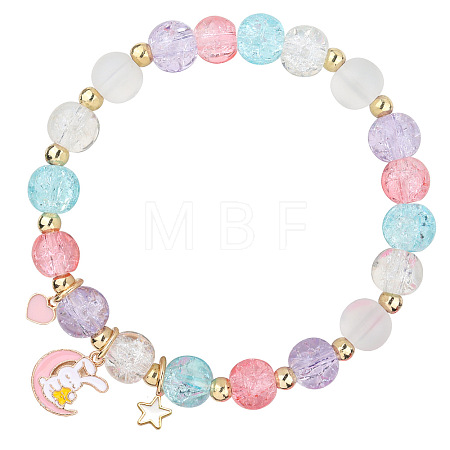 Easter Rabbit Crackle Glass Round Beaded Stretch Bracelets FS-WG32C26-02-1