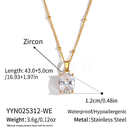 Minimalist 304 Stainless Steel Pave Cubic Zircon Oval Pendant Necklaces for Women DL9343-4-1