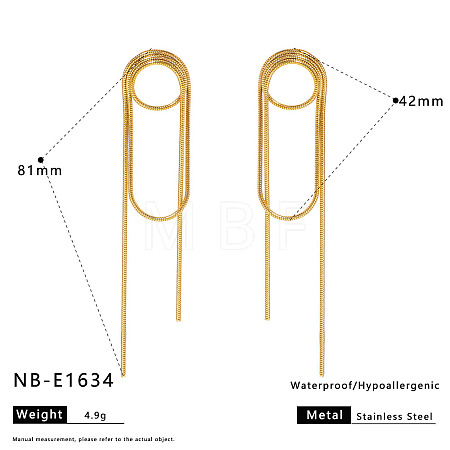 Oval 304 Stainless Steel Tassel Stud Earrings WG7CB8C-04-1
