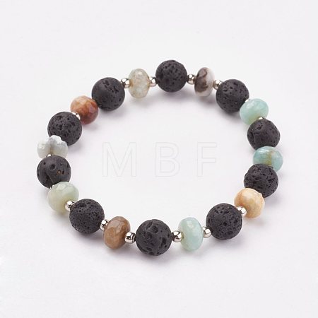 Natural Flower Amazonite & Lava Rock Stretch Bracelets X-BJEW-JB03071-05-1