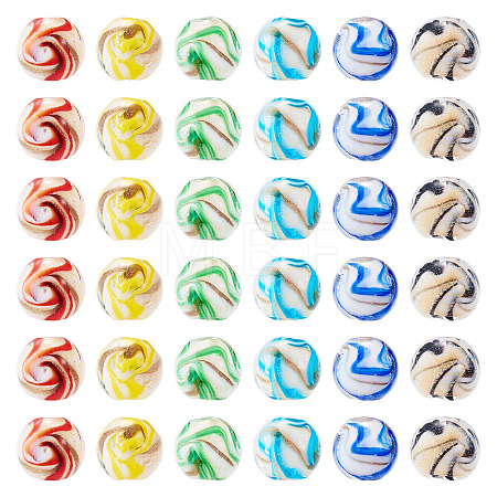 36Pcs 6 Colors Handmade Gold Sand Lampwork Beads LAMP-TA0002-61-1