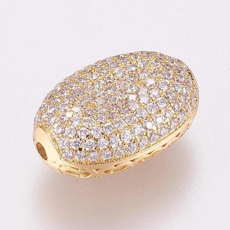 Brass Micro Pave Cubic Zirconia Beads KK-P116-21G-1