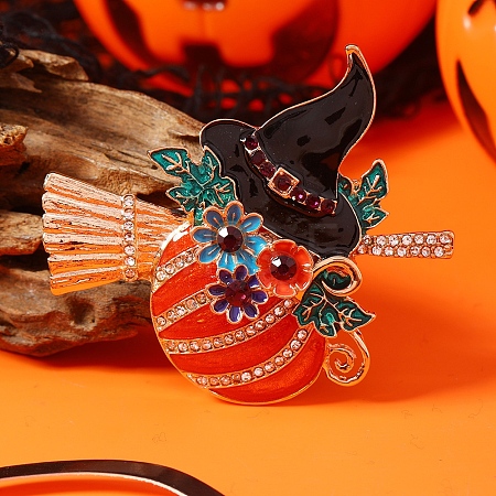 Halloween Alloy Enamel Pumpkin Witch Brooches for Women LS-SC0855-3-1
