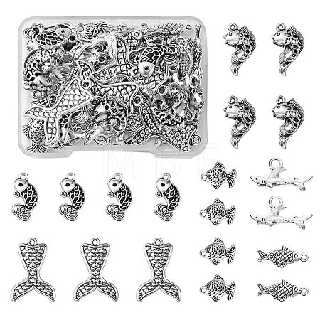 48Pcs 6 Styles Tibetan Style Alloy Pendant DIY-FS0005-72-1