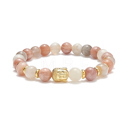 Natural Multi-Moonstone & Alloy Buddha Head Beaded Stretch Bracelet BJEW-JB08913-02-1