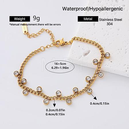 304 Stainless Steel Pave Clear Cubic Zirconia Charm Bracelets for Women EP0929-6-1