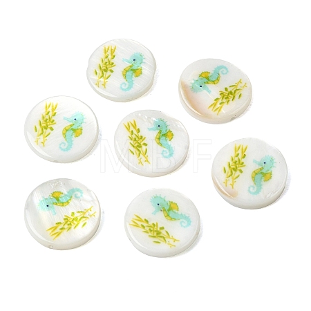 Ocean Printed Natural Freshwater Shell Flat Round Beads SHEL-A006-13G-1