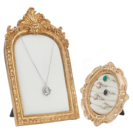 2Pcs 2 Styles Goldenrod Photo Frame Resin Finger Ring Organizer Holder with Velvet Mat RDIS-JOY0001-01-1