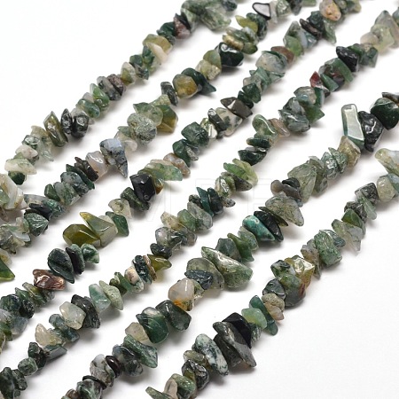 Natural Moss Agate Chip Bead Strands G-M205-45-1
