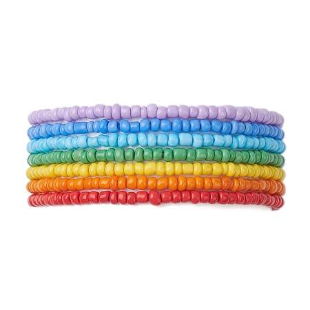 7 PCS Rainbow Style Glass Seed Beads Bracelets Sets for Women BJEW-JB10065-01-1