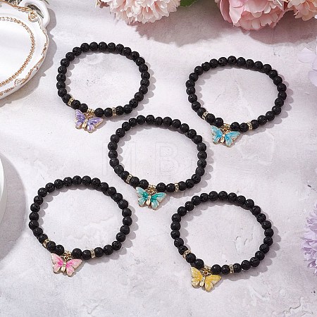 Round Natural Lava Rock Beads Stretch Bracelets for Women BJEW-JB11401-1