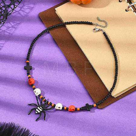 Halloween Alloy Enamel Spider Pendant Necklaces NJEW-TA00278-1